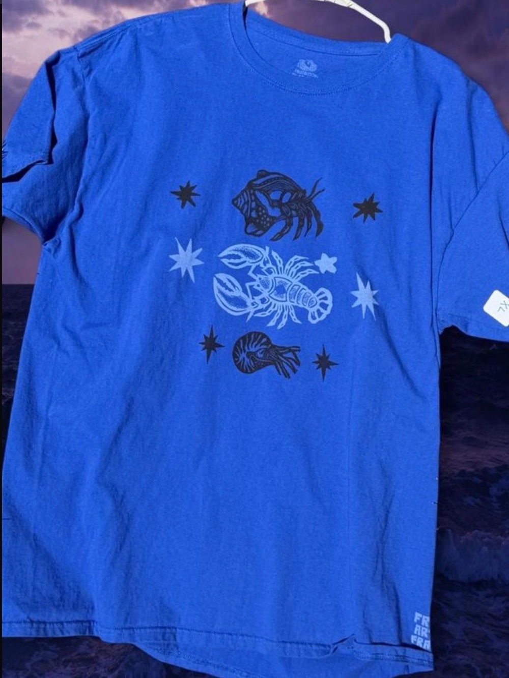 Blue Graphic Crewneck T-Shirt with Lobster Motif